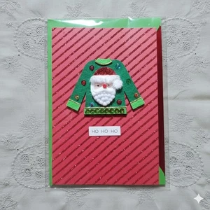 Suéter Feo Tarjeta de Felicitación NUEVO Sello Navidad Vacaciones Invierno Clima Rayas - Imagen 1 de 6
