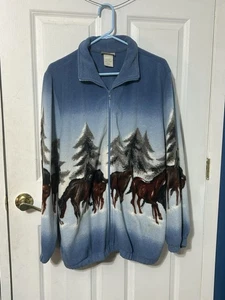 Vintage Blair Fleece Jacket Horses All Over Print XL Zip Up Front - Picture 1 of 3