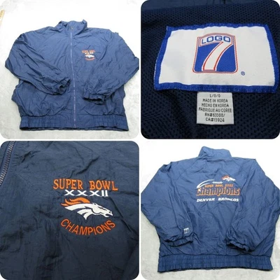 Denver Broncos Super Bowl Jacket Mens Large Logo 7 Blue Windbreaker Vintage 90s - Image 1 of 4