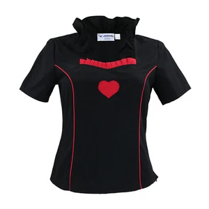 Schwarze Rüschenbluse Damen Herz Rot Tailliert - Vegan & Made in Germany - Picture 1 of 5