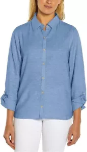 NWoT Orvis Women's Long Sleeve Button Up Linen Top Blue Size S $60 Z974 - Picture 1 of 6