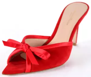 GIANVITO ROSSI Candy Apple Red Suede & Satin Bow Detail IZZY Heels Sandals 37 - Picture 1 of 12