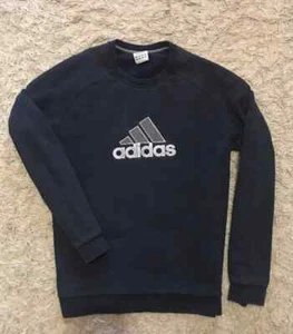 Felpa Vintage ADIDAS Felpa Nera Grande Logo Uomo L - Foto 1 di 5