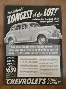Vintage 1940 Chevy Chevrolet Longest of the Lot Print Advertisement - Bild 1 von 1