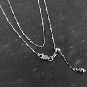 Adjustable 1mm Box Chain Necklace, Adjusts to 22" - Rhodium 925 Sterling Silver