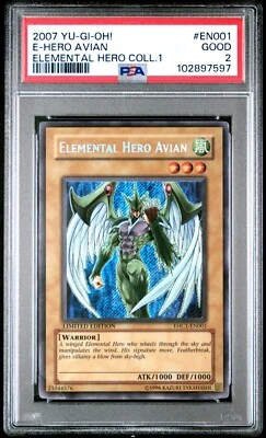 YUGIOH Elemental Hero Collection Avian EHC1-EN001 PSA 2 Secret Rare - Image 1 of 2
