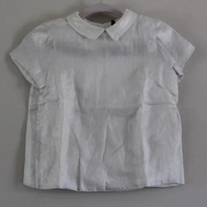 NWT Bonpoint Couture Coquet Short Sleeve Linen Collared Blouse Top Cream Silver - Picture 1 of 8