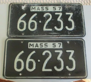 1957 Massachusetts License Plate Tag  66233 pair - Picture 1 of 1