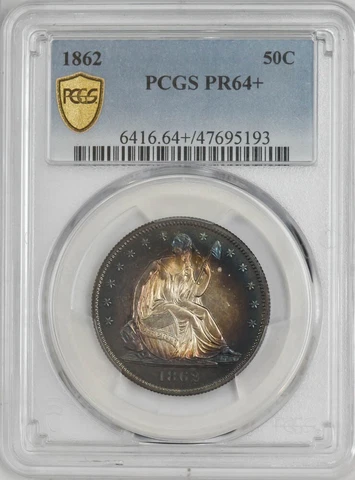 1862 Seated Liberty Half 50c PR64+ PCGS Secure 946693-1 ~ Color! Cover
