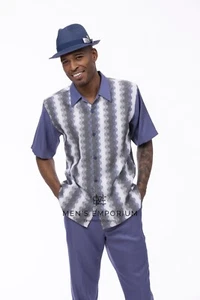 NUEVO Conjunto de 2 piezas para caminar de verano Montique para hombre traje de ocio ajuste regular azul marino 2513 - Imagen 1 de 1
