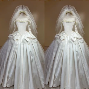 Vestidos de novia con apliques de encaje con lazo mangas largas vintage línea A vestidos de novia - Imagen 1 de 9