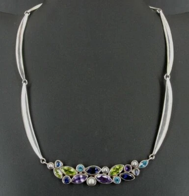 Collar Gargantilla Estilo Amatista Peridoto Piedra Lunar Gris Perlas Plata 925 Foto 1 de 4