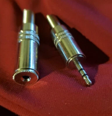 2.5mm Stereo Chrome (1)Female Socket + (1)Male plug New (2) PiecesSolderable USA - Image 1 of 3