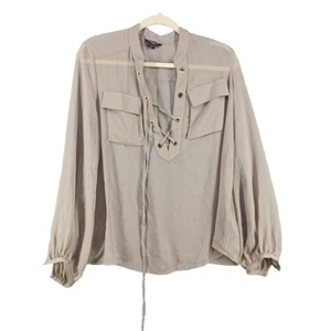 MARCIANO GUESS Sheer Blouse MEDIUM(8-10) Taupe Women Office Pullover Chiffon - Picture 1 of 12