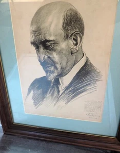 Chaim Weizmann framed charcoal Print -- President of Israel - Picture 1 of 4