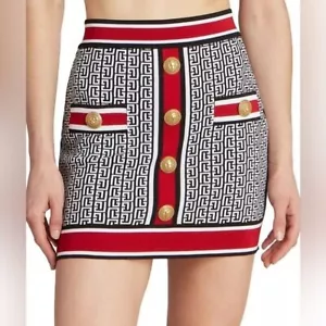 BALMAIN Button Monogram Knit Miniskirt - Picture 1 of 8