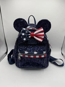 Disney Parks Minnie Mouse Americana Stars Stripes Sequined Loungefly Backpack - Picture 1 of 18