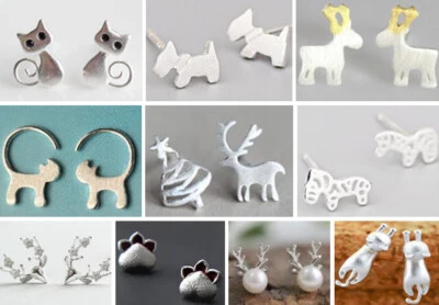 12 Paar Ohrringe Hund Katze Pfote Feder 925 Silber oder versilbert - Bild 1 von 4