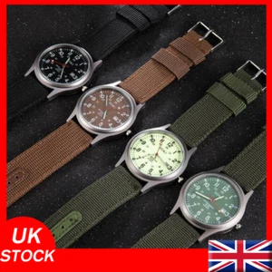 Military Army Mens Date Canvas Strap Analog Quartz Sport Wrist Watch Gift - Picture 1 of 14