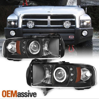 Fits 94-01 Ram 1500 94-02 Ram 2500/3500 Black Bezel Halo Projector Headlights - Image 1 of 4