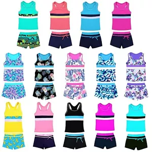 Mädchen Zweiteilige Badeanzüge Schwimmanzüge Tops Shorts UV Schutz Badekleidung - Picture 1 of 52