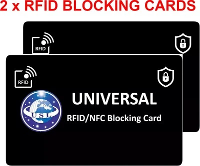 UNIVERSAL 2 x RFID Signal Blocking Card. Credit & Debit Card Blocker Protector Protection