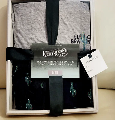 Conjunto de regalo grande Lucky Brand para hombre ropa de dormir camiseta jersey + pantalones diseño cactus Foto 1 de 4