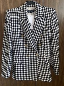 Zara Black And white Check Double Breasted Jacket XS UK/ Extra Small - Picture 1 of 5