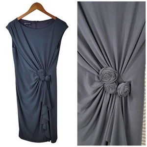 Jones New York Sheath Dress Size 6 Gray Ruched Waist Events Evening Ruffle  - Picture 1 of 7
