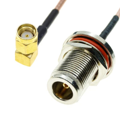 RPSMA Male Right Angle to N-Type Female Nut Connector Lot Coaxial RF RG316 Cable - Image 1 of 4
