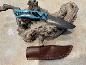 Custom Made Ceramic Handle Damascus Steel hunter/skinner knife leather sheath - Picture 1 of 3
