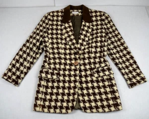 Vintage Wool Blazer Ann Taylor Size 6 80s Brown Ivory Big Houndstooth Made US - Picture 1 of 10