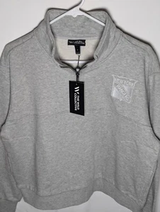 Women's The Wild Collective Gray New York Rangers Cropped Pullover Hoodie Hockey - Picture 1 of 7