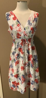 Vestido Floral Eddie Bauer 8 Mediano 100% Algodón Cottage Core Cuello en V ☼ Foto 1 de 4