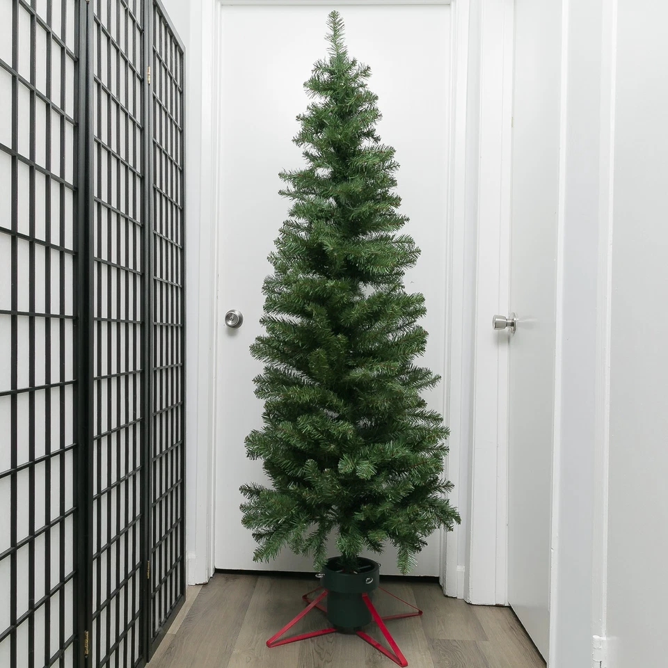 6ft Pencil Pine ARTIFICIAL CHRISTMAS TREE Fake Spruce Slim Xmas Decoration Green - Image 1 of 4