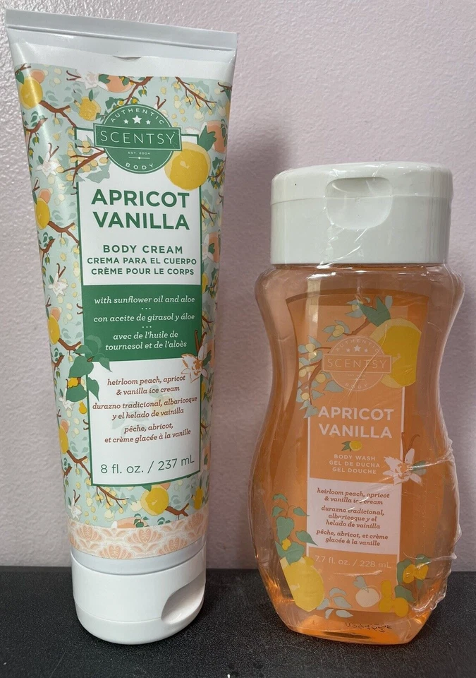 Juego de 2 lociones Scentsy ALBARICOQUE VAINILLA crema corporal lavado corporal 8 oz 7,7 oz Foto 1 de 3