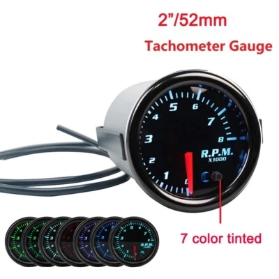 Velocímetro medidor tacómetro 2"-1/16" 52 mm 0-8000 RPM motor gasolina 7 colores Foto 1 de 4