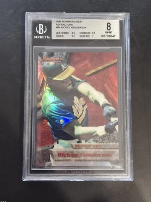 1994 Bowman's Best REFRACTOR #4 Rickey Henderson Card  - BECKETT GRADE BGS 8 - Image 1 of 3