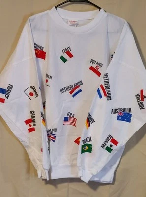 Vtg Color'es International Flags Shirt Double Sided Graphic LS Unisex OS USA - Image 1 of 4