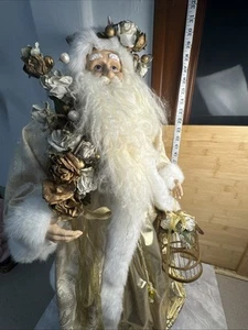 Vintage 30" Weihnachtsmann Weihnachtsbaum/Tischauflage Gold Gewand Vogelkäfig Blumen - Bild 1 von 22