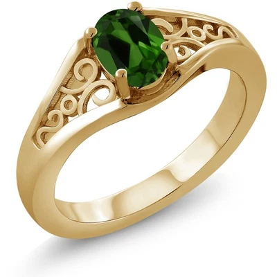 Anillo de plata enchapado en oro amarillo de 18 quilates con diopsido cromado verde ovalado de 0,45 quilates Foto 1 de 3