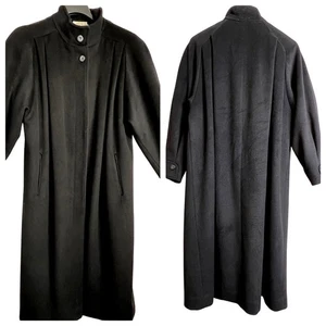 Vintage Ashley Scott L schwarzer schwerer langer Wollmantel Knopfverschluss Taschen Y2K USA - Bild 1 von 24