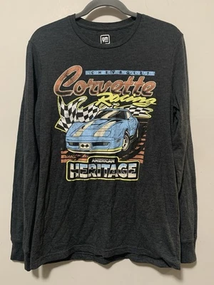 GM Hombres Mediana Estilo Vintage Clásico Azul Corvette Camiseta Manga Larga Americana Foto 1 de 4