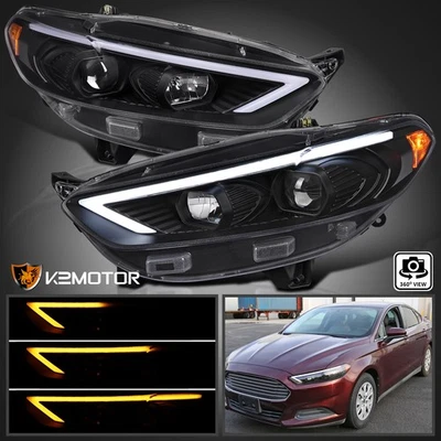 Black Fits 2013-2016 Ford Fusion Sequential LED Signal Projector Headlights Lamp Foto 1 de 4