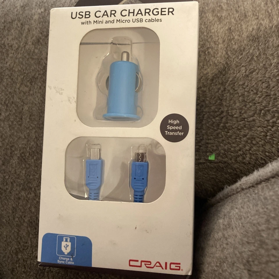 Craig USB Car Charger Mini & Micro Cables Light BLUE - Image 1 of 2