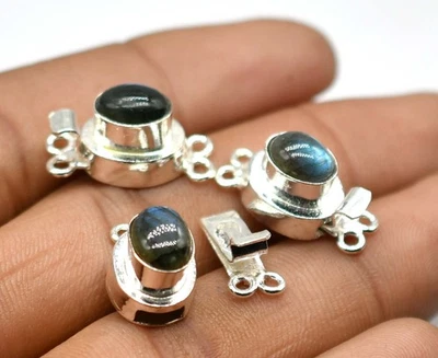 1 Pc Labradorite Box Clasp Two Strand Sterling Silver Plated - Image 1 of 4