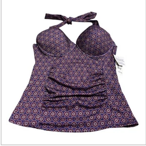 Women's Wave Zone Tankini Swim Top Purple L Halter Beach Pool - Picture 1 of 2