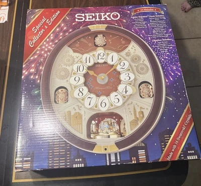 精工 Melodies In MotionWallClock 带 Swarovski 水晶 QXM574BRH 大号 已测试 — 第 1/4 张图片