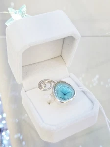 Silverwaters 'Atlantis' Range Turquoise Colour Stone Sterling Silver Swirl Ring - Picture 1 of 5