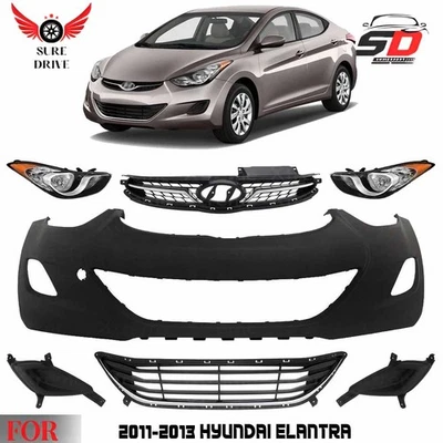 Front Bumper Cover Primed Plastic & Headlights Kit For 2011-2013 Hyundai Elantra Foto 1 de 4